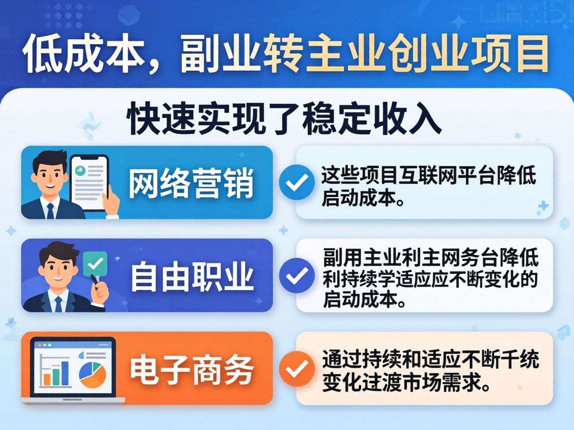 哪些副业转主业的创业项目普通人能低成本快速落地